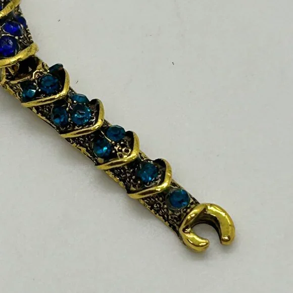 Dragonfly Brooch Articulated Tail Blue Teal Rhinestones Statement 5 inch wide - Picture 8 of 16